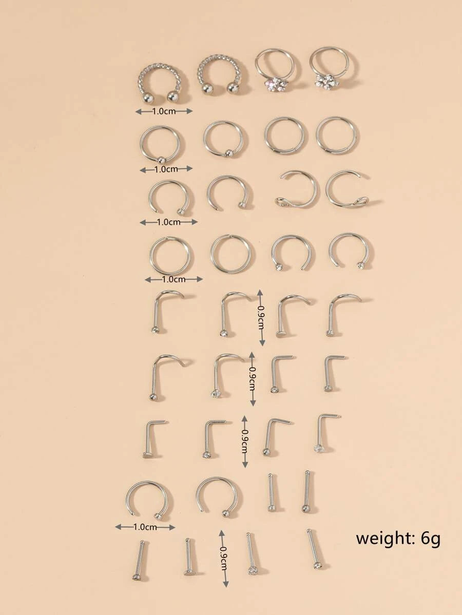 Rhinestone Detail Nose Ring (36pcs)