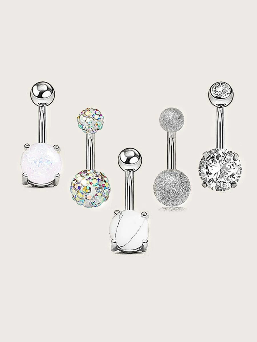Marble Pattern & Rhinestone Belly Ring (5pcs)