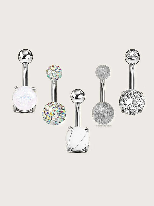 Marble Pattern & Rhinestone Belly Ring (5pcs)