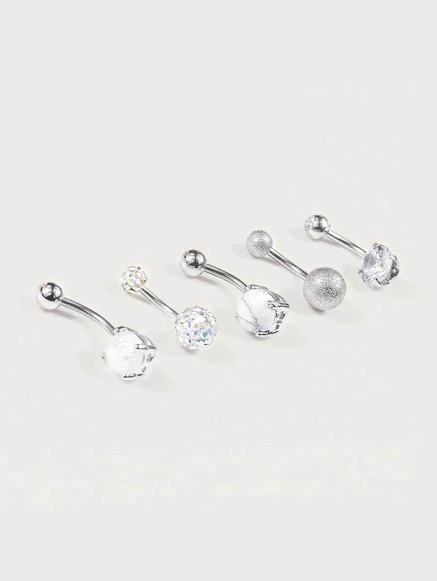 Marble Pattern & Rhinestone Belly Ring (5pcs)