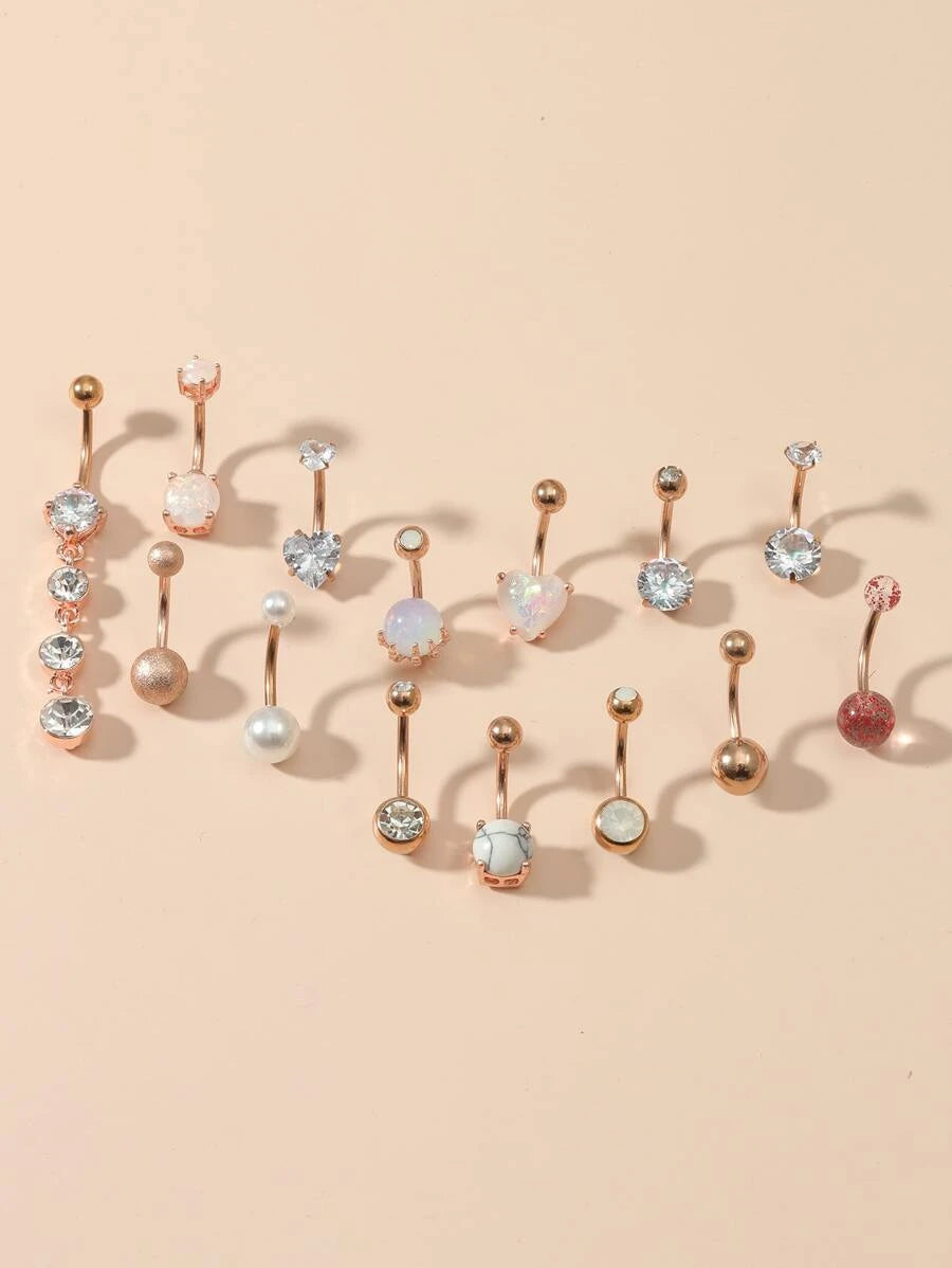 Rhinestone Navel Belly Ring (14pcs)
