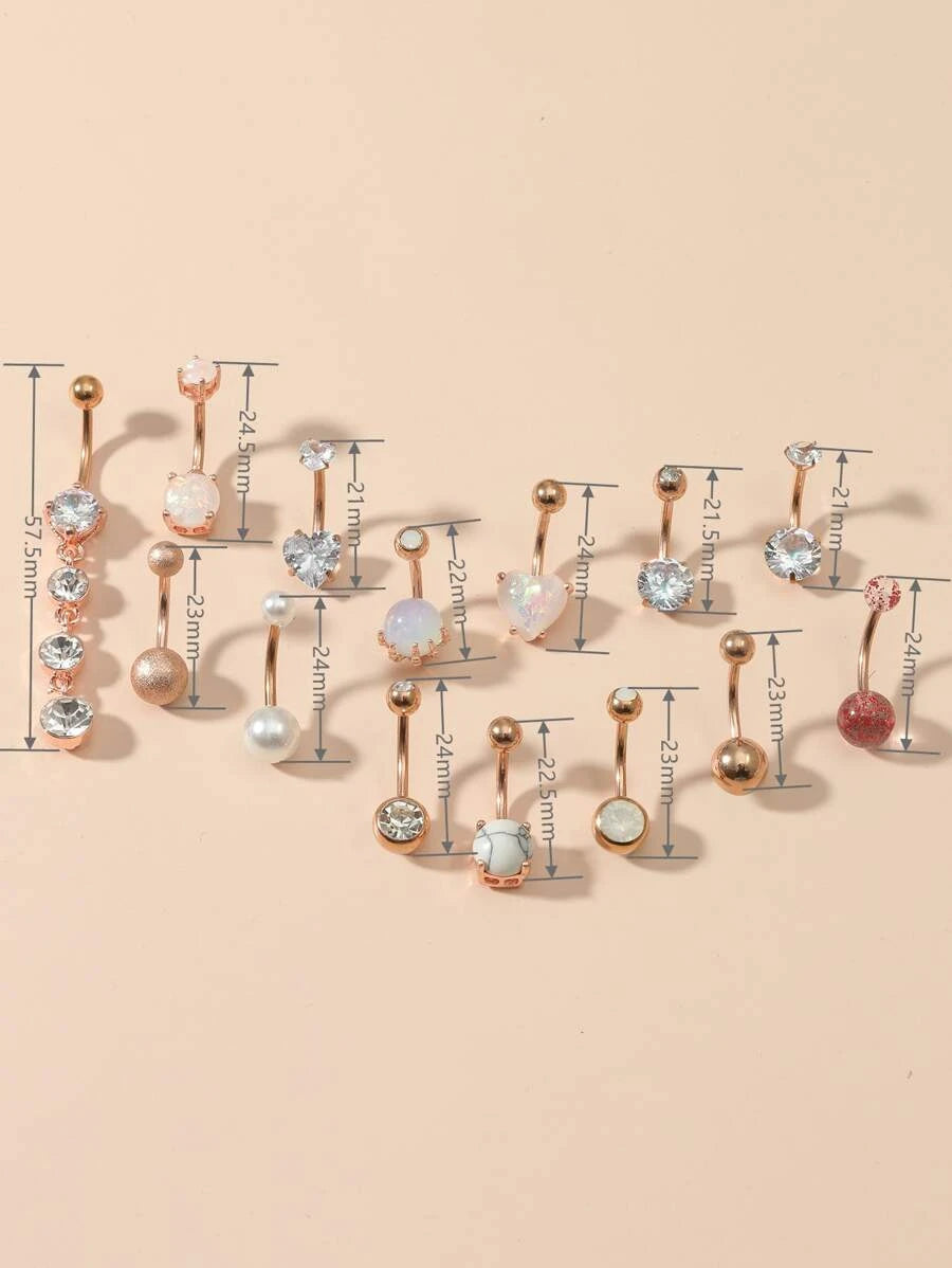 Rhinestone Navel Belly Ring (14pcs)