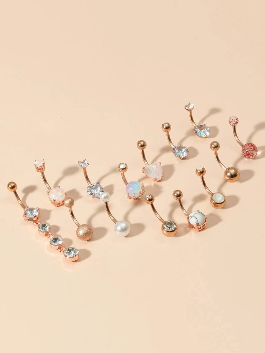 Rhinestone Navel Belly Ring (14pcs)