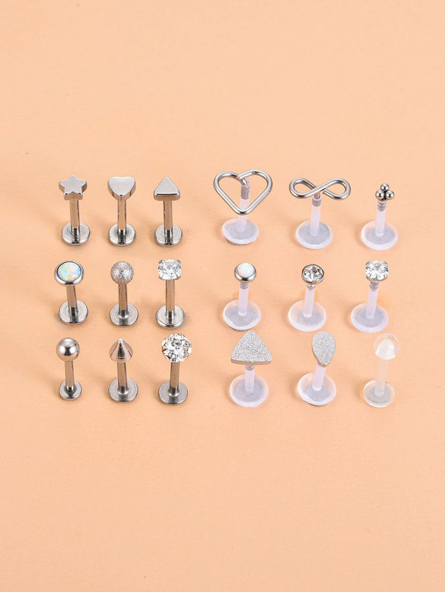 Rhinestone Decor Labret Lip Ring (18pcs)