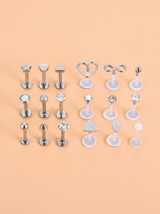 Rhinestone Decor Labret Lip Ring (18pcs)