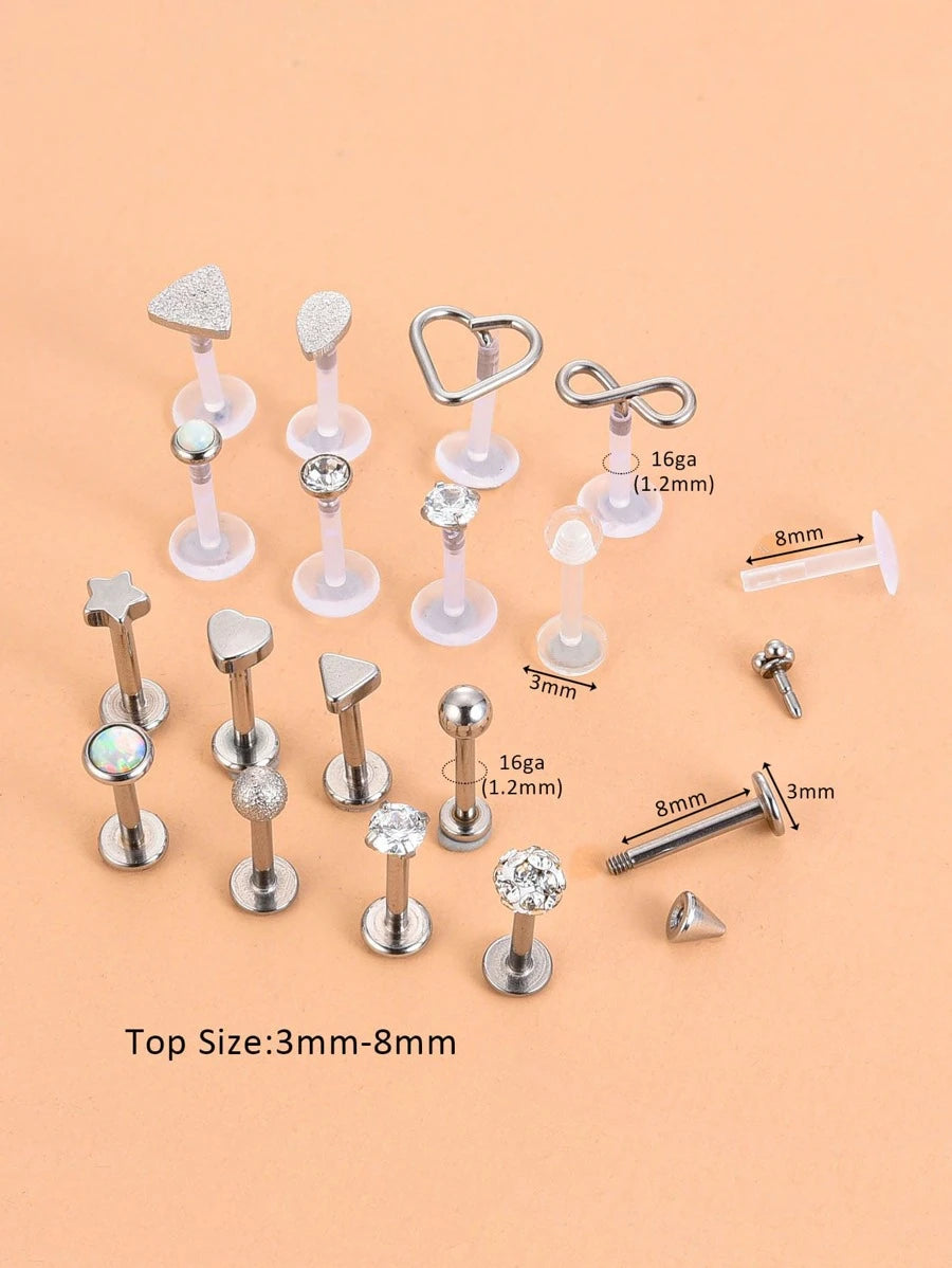 Rhinestone Decor Labret Lip Ring (18pcs)