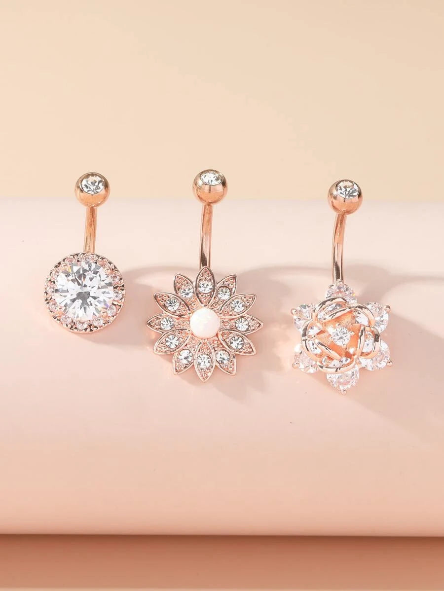 Rhinestone Decor Navel Belly Ring (3pcs)