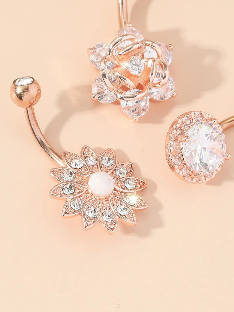 Rhinestone Decor Navel Belly Ring (3pcs)