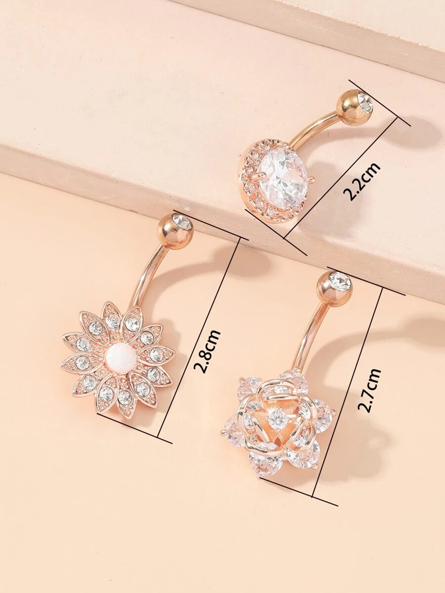 Rhinestone Decor Navel Belly Ring (3pcs)
