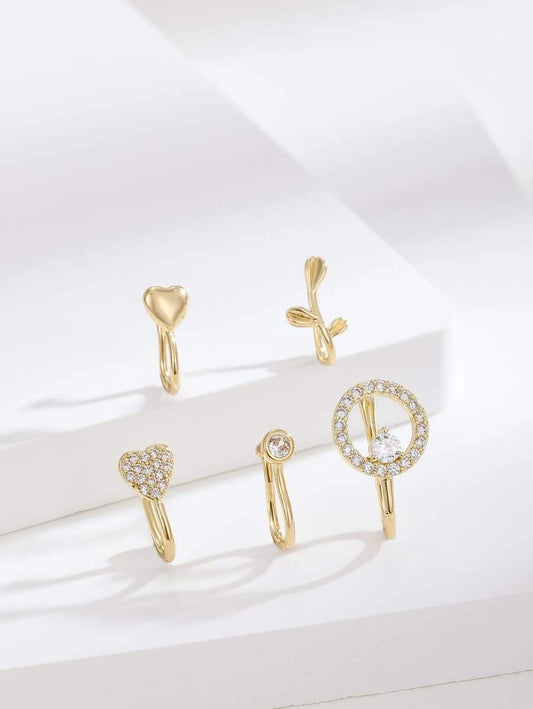 Rhinestone Decor Nose Cuff (5pcs)